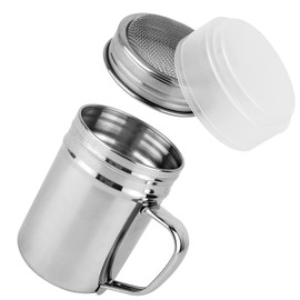 1 Pack Powdered Sugar Shaker Duster 7oz 304 Stainless Steel Fine Mesh Shakers With Handle and Lid for Baking Cornstarch Coffee Flour Restaurant and Home Kitchen