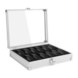 Youyijia Watch Box with 12 Slots Watch Display Storage Case Aluminium Watch Case with Removable Watch Cushion Display Lid Velvet Lining Metal Clasp for Men Women (Silver)