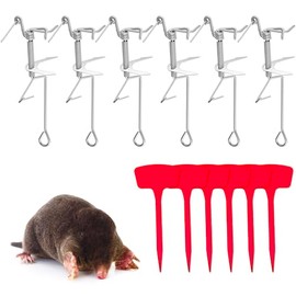 Qualirey 6 Pcs Mole Trap Pocket Mole Traps with 6 Plastic Marker Signs for Outdoor Lawn Trapping Kill Animal Ground, 9.84 x 2.95 x 2.76 Inches, Silver