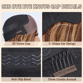 EAGERA Blonde Highlight Glueless Bob Human Hair Wigs 9x6 HD Closure Lace Ombre Human Hair Wigs Pre Plucked Pre Cut 14Inch 4/27 Bob Glueless Wig Brown and Blonde Wear and Go Wig 220% Density