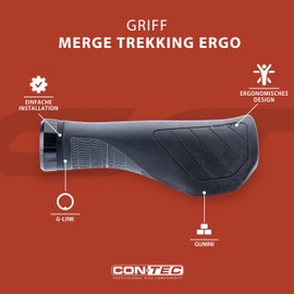 CONTEC Merge Trekking Ergo 140mm D3 Tri-Component Rubber Ergonomic Non-Slip Shock Absorbing G-Link System Black Pair