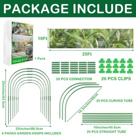 10 Pcs Garden Mesh Netting Kit 10 × 25ft Garden Netting Pest Barrier Raised Beds DIY Greenhouse Garden Hoops 20 Clips Netting Covers Protect Plants Vegetables Fruits Flowers from Animals and Birds