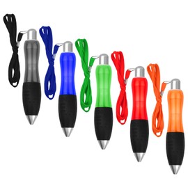 Dokeno Retractable Ballpoint Pen, Multifunctional Thick Ballpoint Pen, 5 Pieces, Large Writing Pens, Black Ink, Bold Ergonomic Ballpoint Pen with Cord and Press Stud in 5 Colours