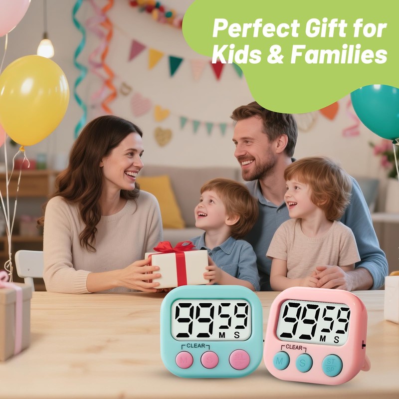 Glochin 2 Pcs Digital Timer for Kids, Magnetic Countdown Kitchen