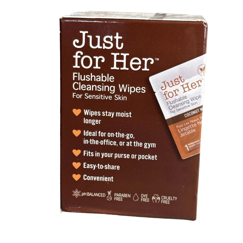 Just for Her Flushable Cleansing Wipes Coconut Water Individually wrapped