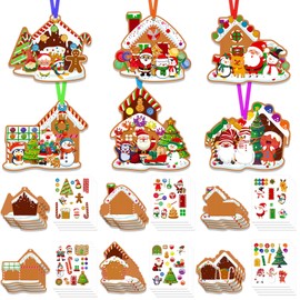 HOWAF 24 Pcs Gingerbread House Craft Kits Christmas Stickers Decorations Make Your Own Gingerbread House Scenes Ornament, DIY Gingerbread House Crafts for Xmas Holiday Activity Party Game Supplies