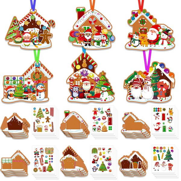 HOWAF 24 Pcs Gingerbread House Craft Kits Christmas Stickers Decorations