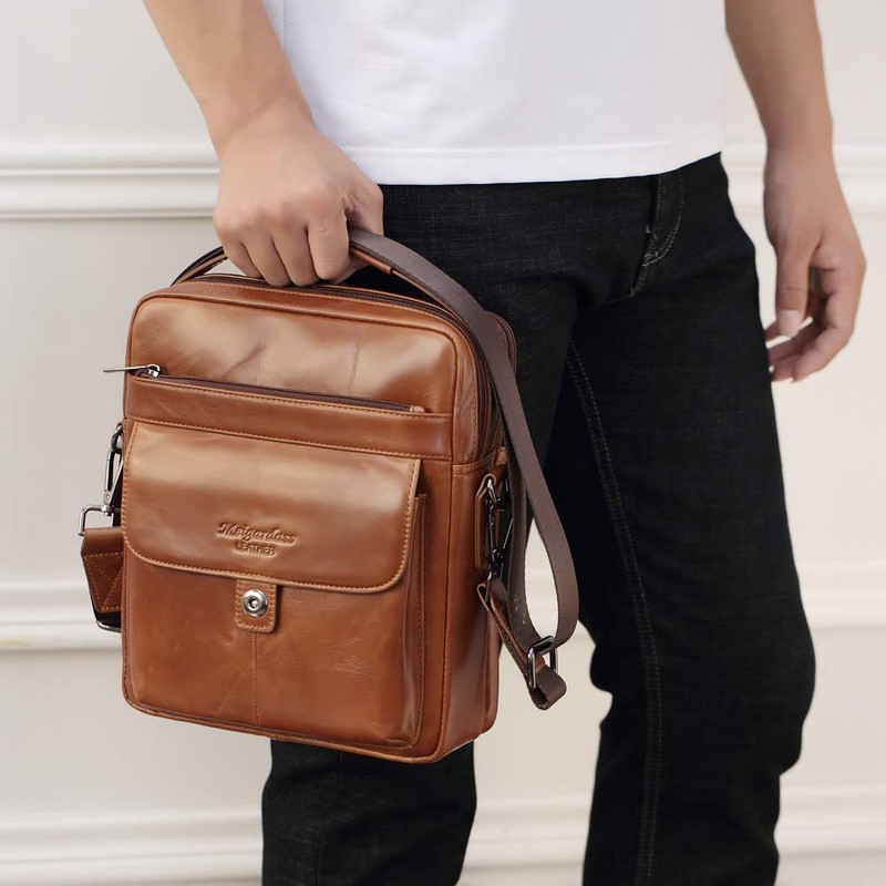 Langzu Men's Genuine Leather Messenger Shoulder Bag Handbag CrossBody Briefcase