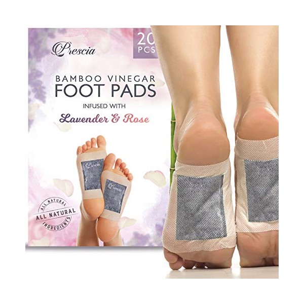 Prescia Foot Pads (20) - Sleep Better, Stress Relief, Energy Support - All Natural Body Cleansing Foot Patches - Soothe Pain, Relax Feet and Body – Organic Lavender n’ Rose