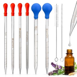 Glass Pipette, 6 Pcs Glass Pipettes Dropper, Dropping Pipette for Transfer Liquid Essential Oil (0.5/1/2/3/5/10ML)