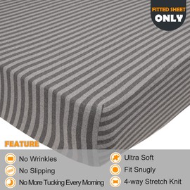 King Size Fitted Sheet Only - 4-Way Stretch Jersey Knit, T-Shirt Feeling & Ultra Soft, Wrinkle Free, Non-Slip & Snug Fit for Mattress (Deep: 5"-13") - Gray & Black, King
