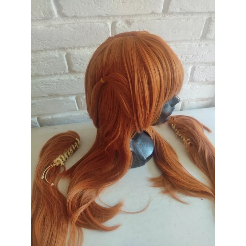 Caracterización Luna Peluca Asuka Langley Evangelion Cosplay Naranja Con Clips
