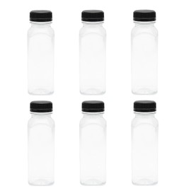 YUYUDEHM 6 Pcs 8 OZ Plastic Juice Bottle with Black Lids, Reusable Bulk Beverage Containers Leak Proof, Juice Bottles for Juice, Milk, Smoothies and Other Drink