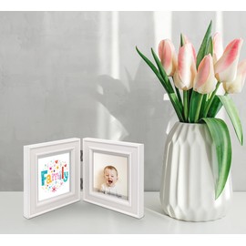 Double 4x4 Wood Photo Frame, Hinged Picture Frames, with Glass Front, Fit for Stands Vertically on Desk Table Top or Wall Hanging (Window 3.5 x 3.5 Picture, White Color)