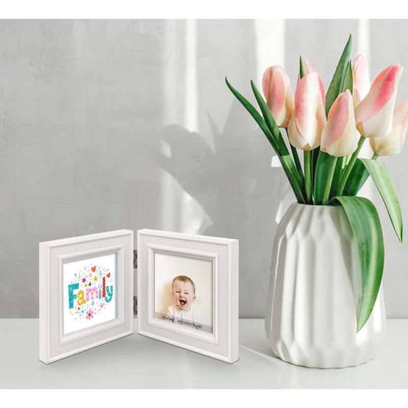 Double 4x4 Wood Photo Frame, Hinged Picture Frames, with Glass