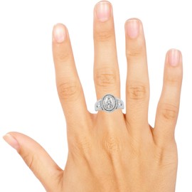 Needzo Sterling Silver Miraculous Medal Ring with Cubic Zirconia Accents, Religious Catholic Accessory for Women, Size 8, Velvet Gift Box Included