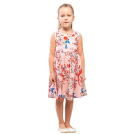 Baby Girl Casual Dress Audrey Hepburn Style Kids Summer Party Sleeveless Dresses in Bird Pink, Size 7-8