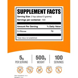 BulkSupplements.com D-Ribose Powder - D-Ribose Supplement, for Energy Support - Unflavored & Gluten Free, 5g per Serving, 500g (1.1 lbs) (Pack of 1)