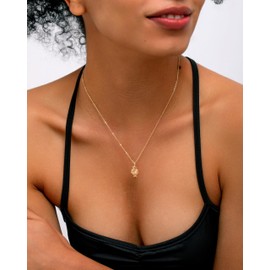 LOUHCY Birthstone Necklace for Women, Dainty 14K Gold Plated Oval Zircon Pendant Necklaces Simple Gold Necklaces for Women Birthday Gifts for Mom Wife Champagne