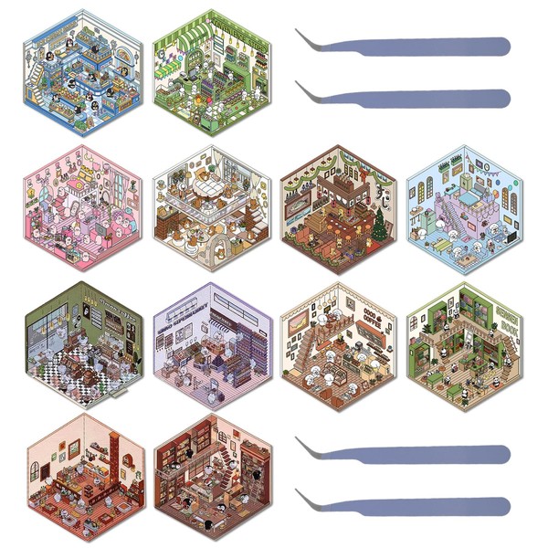 12 Set DIY 3D House Stickers - 3D Miniature Sticker