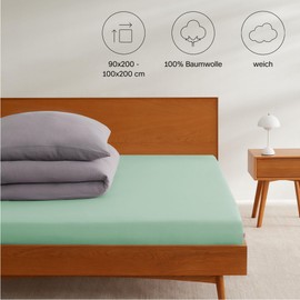 s.Oliver Fitted Sheet 90 x 200 - 100 x 200 cm, 100% Cotton, for Mattresses up to 25 cm, Especially Soft and Comfortable, Fitted Sheet Light Green