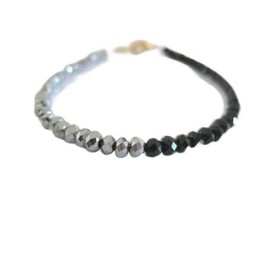 LKBEADS Unisex black onyx & pyrite 8mm rondelle faceted beads 7 inch stacking bracelet with 925 sterling silver - gold plated clasp