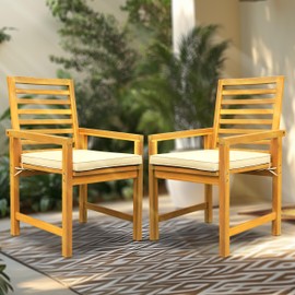 Tranquillo Solara Acacia Wood Outdoor Chairs Set of 2 with Cushions – Heavy-Duty 500lbs Capacity, Weather-Resistant Wooden Patio Armchairs, Solid Wood Garden & Deck Chairs for Outdoor Seating