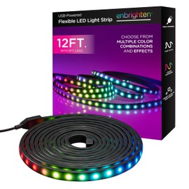 Enbrighten USB Powered RGB LED Light Strip, 12ft, Indoor LED Tape Light, Push Button, RGB, 76433