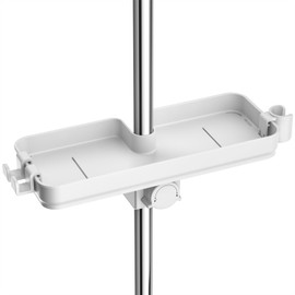 Rainsworth Shower Shelf, No Drilling, White, Tool-Free Installation, Height-Adjustable Shower Shelf for Bathroom, for Shower Rails 18-28 mm