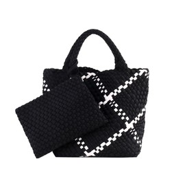 LIKEBAG Women Tote Bag Large Neoprene Tote Bag Fashion Woven Bag Neoprene Tote Handbag Roomy Shoulder Bags for Beach, Gym (Black -W)