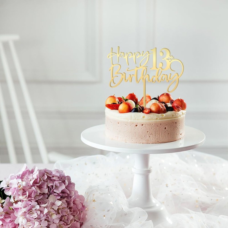 Bekaterea - Decoración para tartas de cumpleaños 13, acrílico dorado