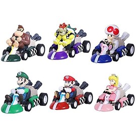 HUAWELL Supe Mari Bs Kart - Coches de tracción para motocicleta, Luigi Yoshi Sapo, princesa, melocotón, burro Kong, 2.5 pulgadas, para niños + regalo (6 piezas)