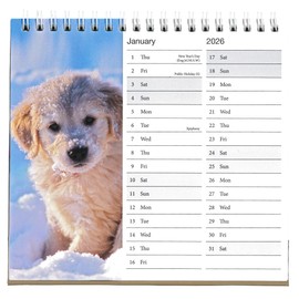 2026 Stand Up Desk Calendar – Flip Desktop Calendar with Wiro Binding – Free Standing Month to View Planner with UK Bank Holidays – Small Standing Desk Planner (Puppies)