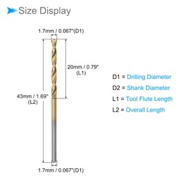 CoCud Rotary Drill Bit 1.7 mm Drilling Diameter Titanium Coated High Performance Steel 6542 Straight Round Shank - (Use: for Stainless Steel Alloy Metal) Pack of 12