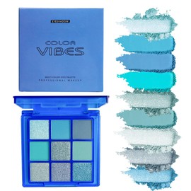 9 Colours Eyeshadow Palette - Blue Eyeshadow Theme, Matte & Glitter Convenient Portable Travel Eye Makeup Palette for Christmas & Music Festivals (Blue)