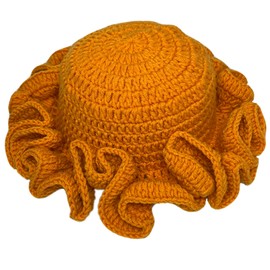 Hshsclth Crochet Hat Knitted Bucket Hats Solid Color Fashion Ruffled Brim Floopy Bucket Hat for Women (US, Alpha, One Size, Orange)