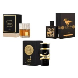 Lattafa (Bundle) Khamrah 3.4oz + Asad 3.4oz + Qaed Al Fursan 3.04oz Perfume by Lattafa