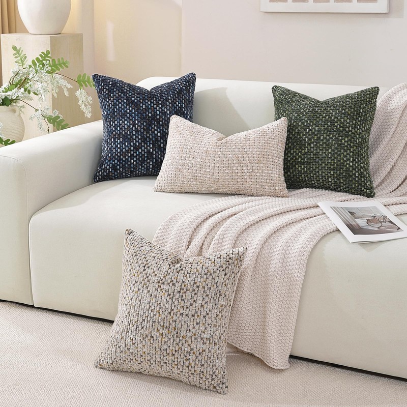 Pack of 2 Chenille Throw Pillow Covers 20x12 Inch, Soft