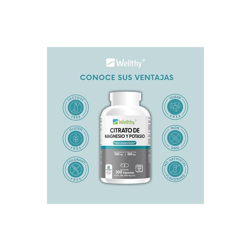 Wellthy Citrato Magnesio Potasio 300 Cápsulas Tomar Sólo Una Cápsula