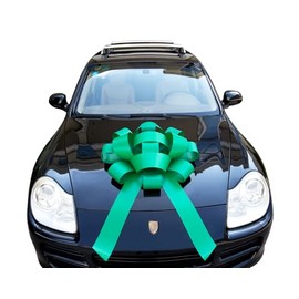 30" Giant Car Bow - Green | Big Gift Wrapping Bow with Non Scratch Magnet Base for Large Gift Decoration, Weather Resistant and Waterproof Vinyl Magnetic Big Car Bow (1 Pack)