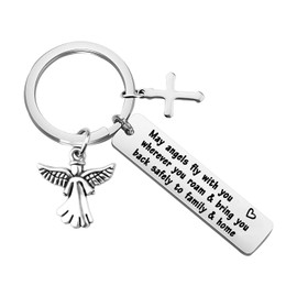 MYOSPARK Travel Prayer Keychain May Angels Bring You Back Safely To Family & Home Traveller Gift (May Angels Fly With You)