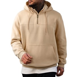 JMIERR Mens Hoodies Long Sleeve Quarter Zip Fall Pullover Sweater Cotton Casual Drawstring Oversized Sweatshirts Fall Clothing, XL Khaki