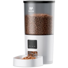IMIPAW Automatic Cat Feeder, 5L Pet Dry Food Dispenser with Timed Programmable Portion Control, Dual Power, With Desiccant Bag, Easy Set Up, 10 Meals Per Day for Cats and Puppies（Remote Not Supported）