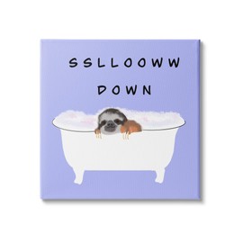 Stupell Industries Slow Down Baby Sloth Bubble Bath Lavender Purple, Designed by Ashley Singleton Canvas Wall Art, 36 x 36, White