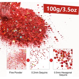 Red Holographic Glitter, Black Glitter for Face Body Glitter, Nail Glitter for Nail Art, Make-Up, Face Body, Hair, Slime, Crafts, DIY