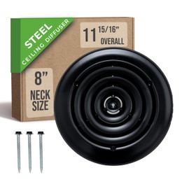 Fits 8 Inch Neck Air Duct | Steel Round Air Supply Diffuser for Ceiling by Handua | Round Diffuser Vent Cover | Black | Outer Dimension: 11-15/16"