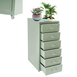 choayun 6 Drawer Vertical File Cabinet, Filing Cabinets for Home Office, Metal File Storage Cabinet with Lock & Wheels, Small Locking File Cabinet with Drawers for Letter/Legal/F4/A4 (Light Green)