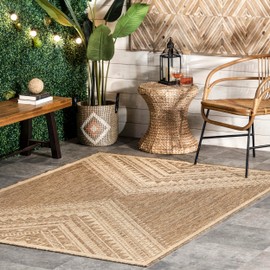 nuLOOM 10' x 12' Outdoor Performance Area Rug, Stain Resistant, Weather Resistant, High Traffic, Patio, Balcony, Outside, Landry Brown