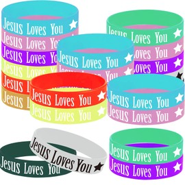 Oringaga 36PCS Jesus Loves You Rubber Bracelets, Christian Religious Jesus Loves You Party Party Supplies Decorations Gifts Prize Goodie Bag Favors Easter Baskets Fillers
