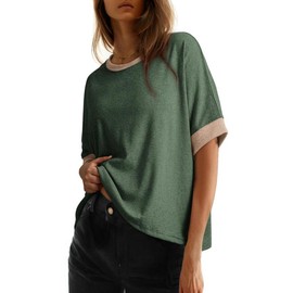 Dokotoo Women's Tops for Women 2025 Loose Oversized Basic Tee Comfortable Soft Fabric Flattering Fit - Womenswear:_Vineyard Green_L